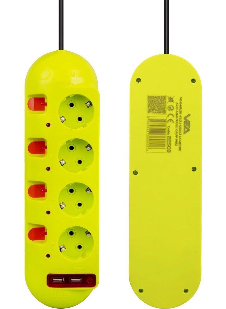 Angel Of Life - Vea VE-E40USB 4-Plus 2 USB 1.5 Meter Group Socket with Separate Switches - Image 1