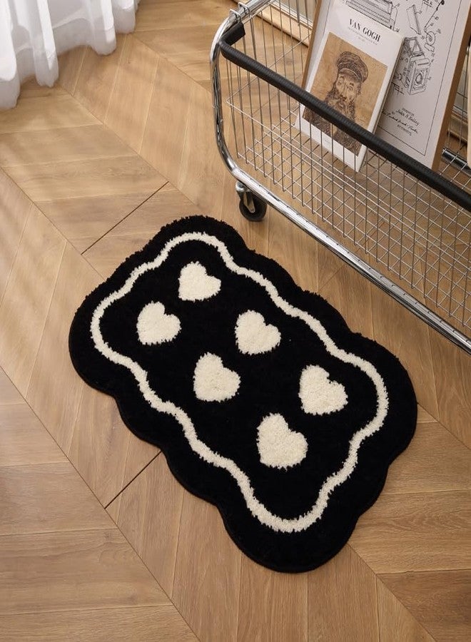 DBJOY Bathroom Modern Rugs Non-Slip Black with White Mats Funny Heart Design Washable Bath Rugs Microfiber (BlackA-Double Heart, 2'8"x1'8"(Oblong)) - Image 2