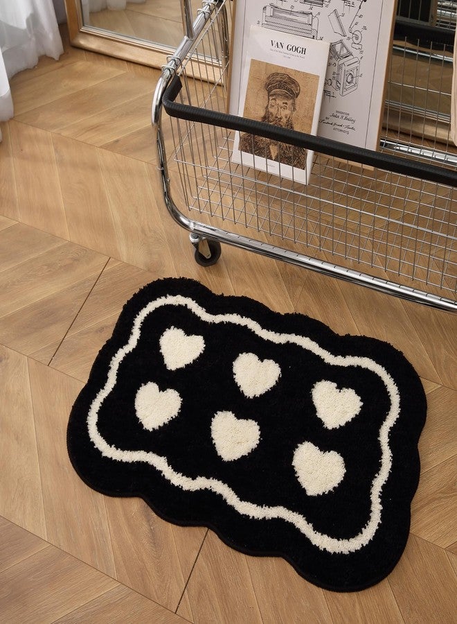 DBJOY Bathroom Modern Rugs Non-Slip Black with White Mats Funny Heart Design Washable Bath Rugs Microfiber (BlackA-Double Heart, 2'8"x1'8"(Oblong)) - Image 5