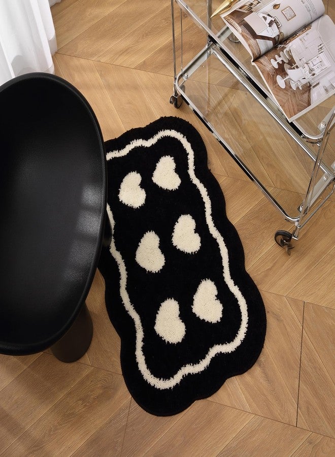 DBJOY Bathroom Modern Rugs Non-Slip Black with White Mats Funny Heart Design Washable Bath Rugs Microfiber (BlackA-Double Heart, 2'8"x1'8"(Oblong)) - Image 1