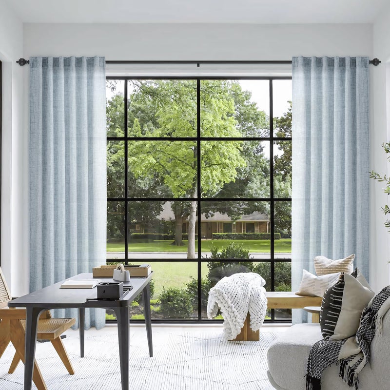 MEETBILY Mineral Blue Linen Curtains - Living Room Curtains, 2 Panels, Modern Farmhouse Style, Light Filtering, 96 Inch Length - Image 5