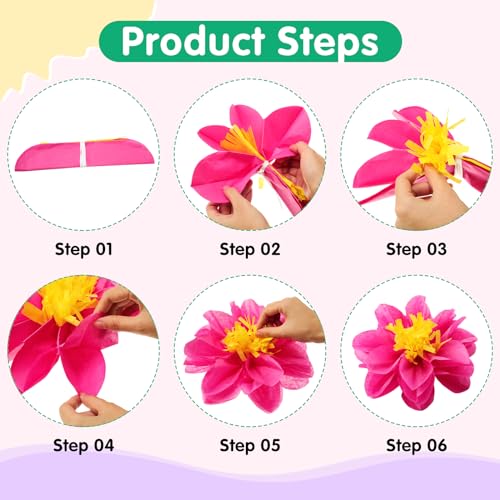 Geyee 12 Pcs 10" 20" Giant Mexican Fiesta Paper Flowers and 16 Pcs Leaves, Large Colorful Tissue Crepe Flowers Pom Poms Craft for Floral Backdrop Day of The Dead Birthday Party Decor(Elegant Color) - Image 4