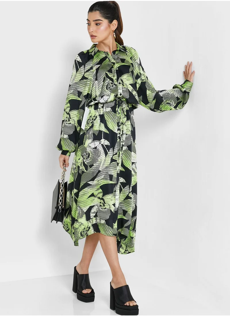 TOPSHOP Printed Asymmetric Hem Dress