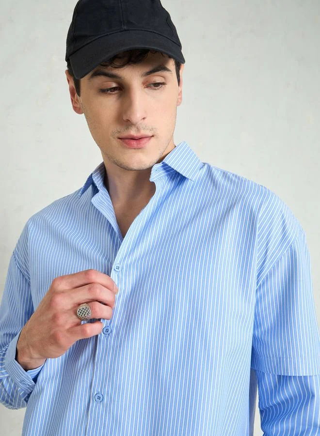 ساسافراس قميص رجالي مخطط بأكمام طويلة بقصة مريحة من ساسافراس