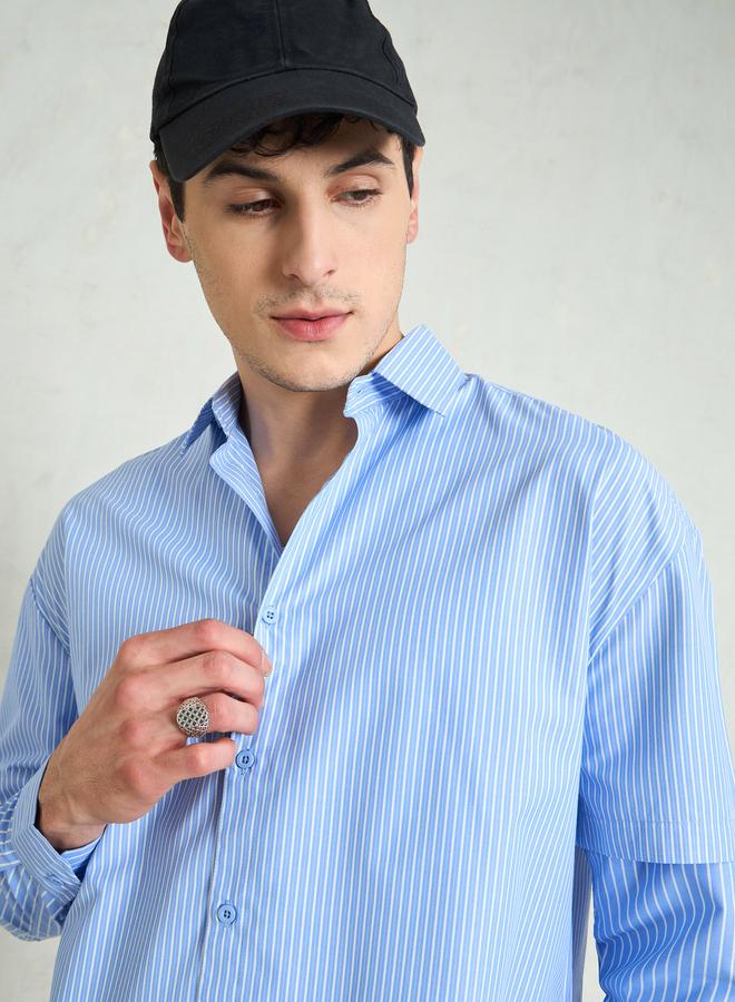SASSAFRAS Men Striped Overlap Long Sleeve Relaxed Fit Shirt - Image 2