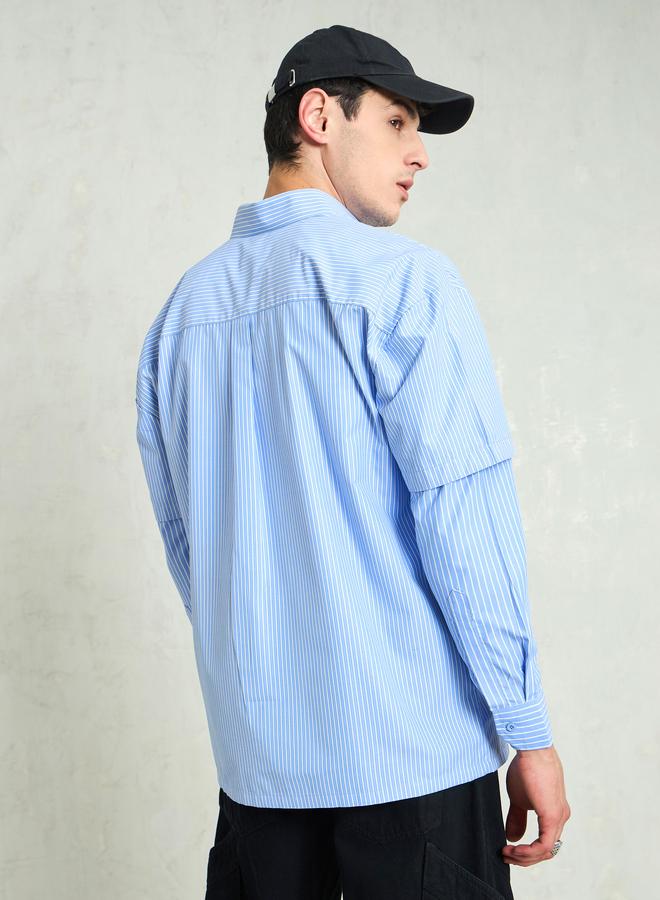 SASSAFRAS Men Striped Overlap Long Sleeve Relaxed Fit Shirt - Image 5