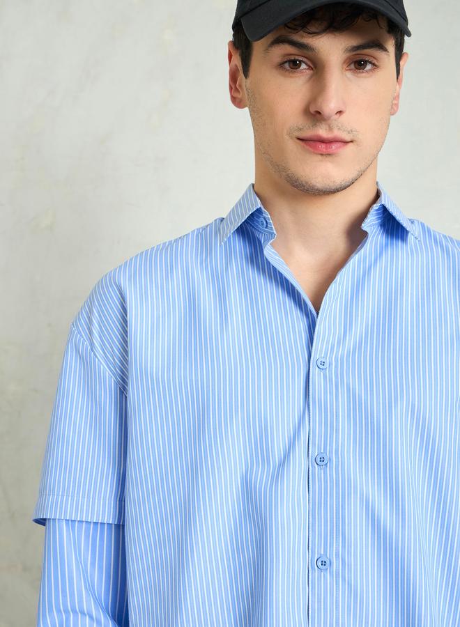 SASSAFRAS Men Striped Overlap Long Sleeve Relaxed Fit Shirt - Image 4
