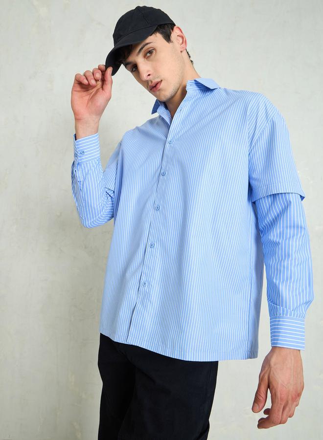 SASSAFRAS Men Striped Overlap Long Sleeve Relaxed Fit Shirt - Image 1