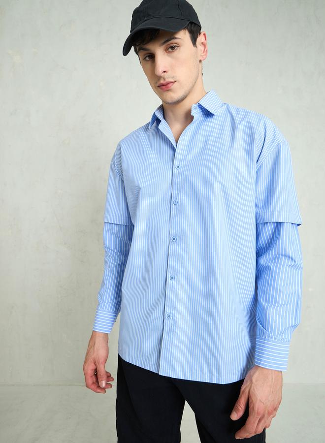 SASSAFRAS Men Striped Overlap Long Sleeve Relaxed Fit Shirt - Image 3