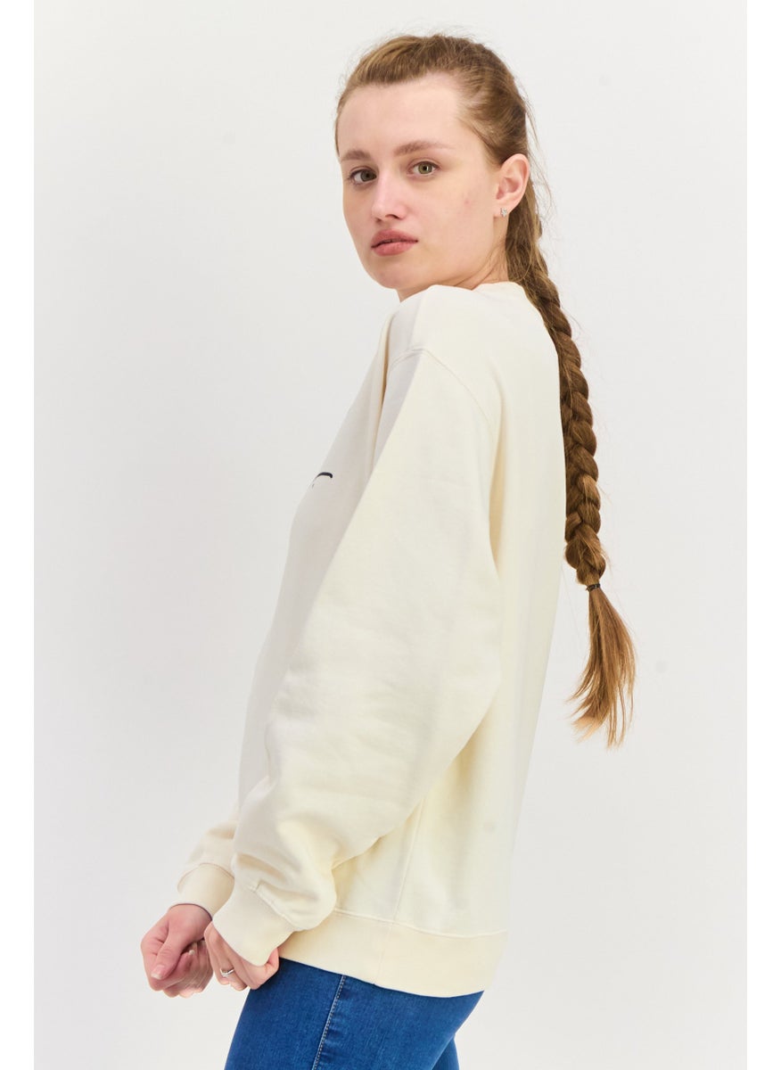 HUGO by Hugo Boss Women Crew Neck Graphic Print Sweatshirt, Beige  - Image 3