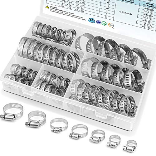 TICONN 60PCS Hose Clamp Set - 1/4''–1-1/2'' 304 Stainless Steel Worm Gear Hose Clamps for Pipe, Intercooler, Plumbing, Tube and Fuel Line - Image 1