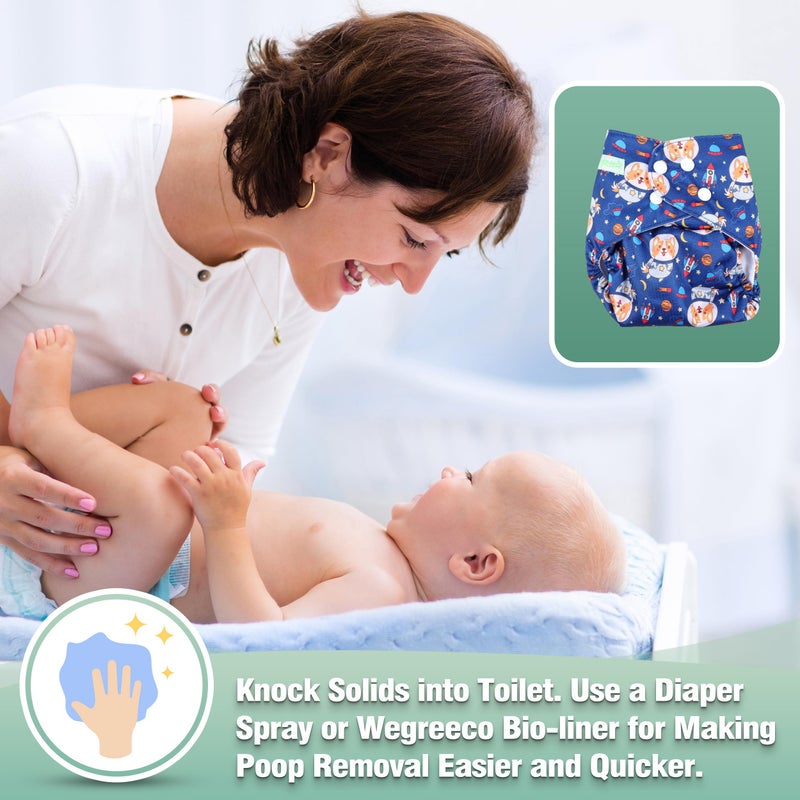 wegreeco Cloth Diapers 6 Pack with 6 Inserts & 1 Wet Bag, Washable Cloth Diapers for Babies, One Size Adjustable Reusable (Little Dogs) - Image 5