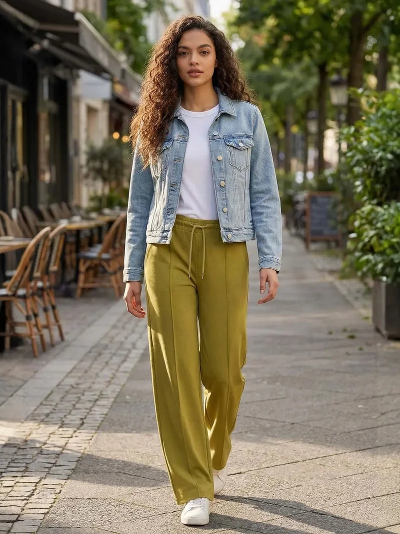 تومي لايف TOMMY Textured Wide Leg Palazzo Pants with Drawstring Waist