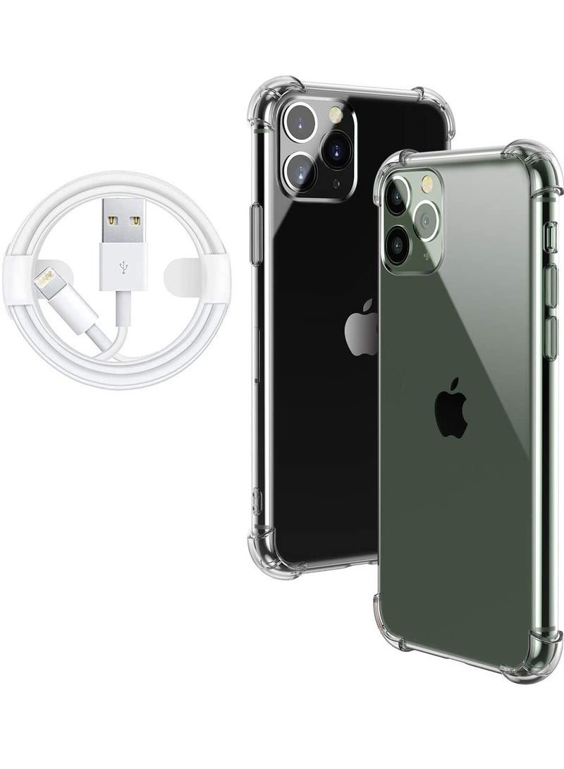 DUSALA Anti Scratch Bumper Shock Absorption Protective Case Cover for Apple iPhone 11 Pro with Tempered Glass and Charging Cable - Image 1