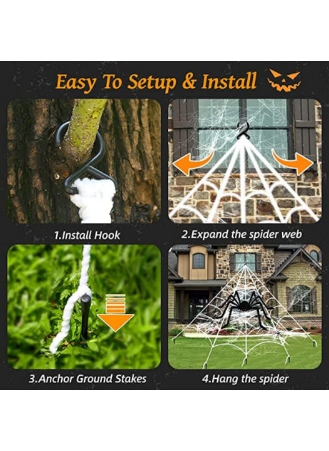 Generic - 7M Large Festival Spider Web Decor 150cm Giant Spider 20Pcs Little Spider Outside Yard Party Haunted House Decor - Image 1
