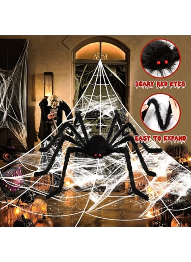 Generic - 7M Large Festival Spider Web Decor 150cm Giant Spider 20Pcs Little Spider Outside Yard Party Haunted House Decor - Image 1