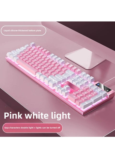 Mechanical Feel Game Backlit E-sports Office USB External Full-size Blue And White Double White Wired Keyboard-Color:Pink And White Combination - White Moonlight Keyboard [personalized Double Spell] - Single Keyboard [one-year Warranty]