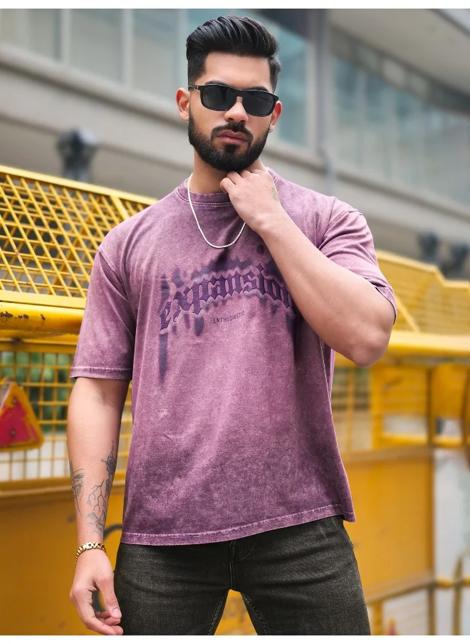 مانياك Maniac Mens Expansion Lava Dyed Round Neck 3/4th Sleeve Purple Cotton T-Shirt