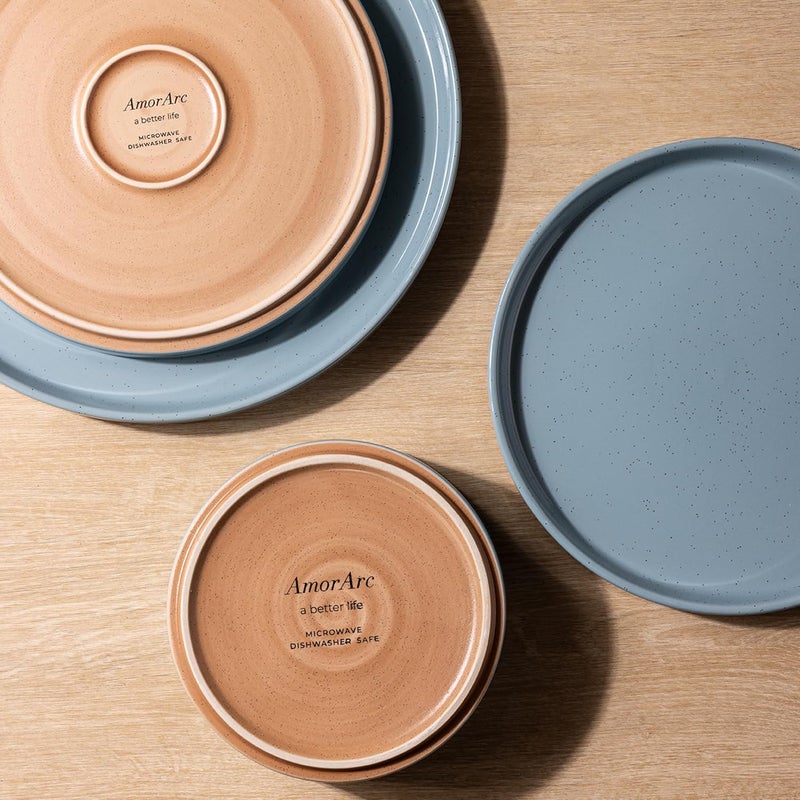 AmorArc طقم أدوات المائدة الخزفية AmorArc لـ 6 أشخاص أطباق وأوعية من الحجر الخزفي المنقط مع قاعدة من الطين الريفي مقاومة للخدش آمنة في غسالة الصحون والميكروويف 18 قطعة زرقاء - Image 5