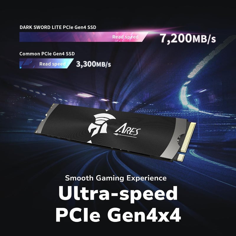Gen4 SSD with Heatsink 1TB compactible with PS5 NVMe PCIe 4.0 M.2 2280 Up to 7200/6850MB/s High Performance SSD for Gaming Creation - Ares Dark Sword Lite - Image 3