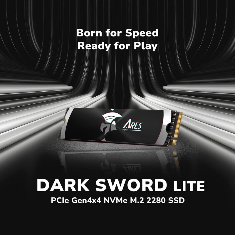 Gen4 SSD with Heatsink 1TB compactible with PS5 NVMe PCIe 4.0 M.2 2280 Up to 7200/6850MB/s High Performance SSD for Gaming Creation - Ares Dark Sword Lite - Image 2
