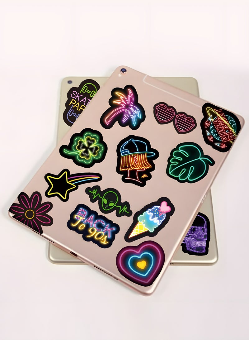 GROIC 100 قطعة من ملصقات ضوء النيون الرائعة للأطفال والمراهقين والبالغين، مجموعة ملصقات نيون عصرية مقاومة للماء من مادة PVC لزجاجة المياه، ولوح التزلج على الجيتار، والأمتعة، والهاتف - Image 5