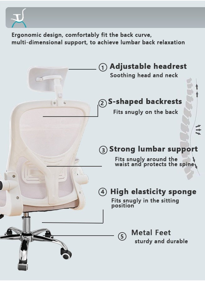 Bolivia's Ergonomic Office Chair - Adjustable Height,With Headrest,Swivel Metal Leg - Comfortable Desk Chair for Home & Office Use  (White)  - Image 2
