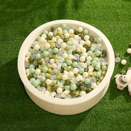 TRENDPLAY Star Ball Pit Balls 100 for Toddlers - Green Ball Pit Ball Shapes for Boys Girls Fun, Birthday Party, Christmas Decoration, Cream Colors Mix Green - Image 4