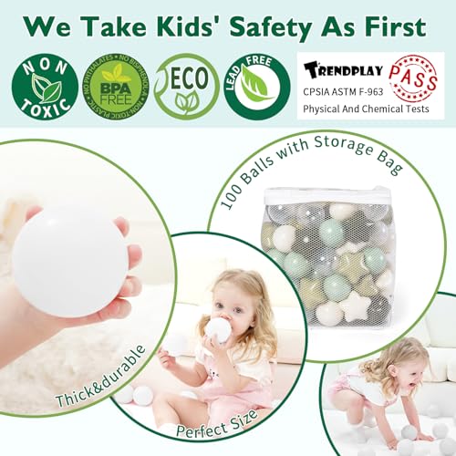 TRENDPLAY Star Ball Pit Balls 100 for Toddlers - Green Ball Pit Ball Shapes for Boys Girls Fun, Birthday Party, Christmas Decoration, Cream Colors Mix Green - Image 3