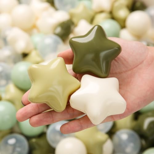 TRENDPLAY Star Ball Pit Balls 100 for Toddlers - Green Ball Pit Ball Shapes for Boys Girls Fun, Birthday Party, Christmas Decoration, Cream Colors Mix Green - Image 2