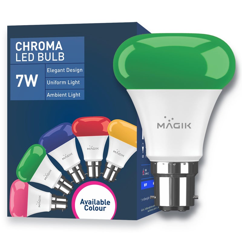 MAGIK Chroma 7W (Green) LED Bulb | B22 Base | Vibrant Decorative Light for Home, Festive & Party Lighting | Energy Efficient | Pack of 1 - Image 5
