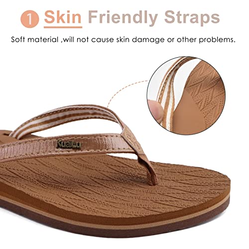 KuaiLu Womens Fashion Flip Flops Ladies Lightweight Summer Beach Yoga Mat Thong Sandals with Comfortable Arch Support Khaki Size 7 - Image 3
