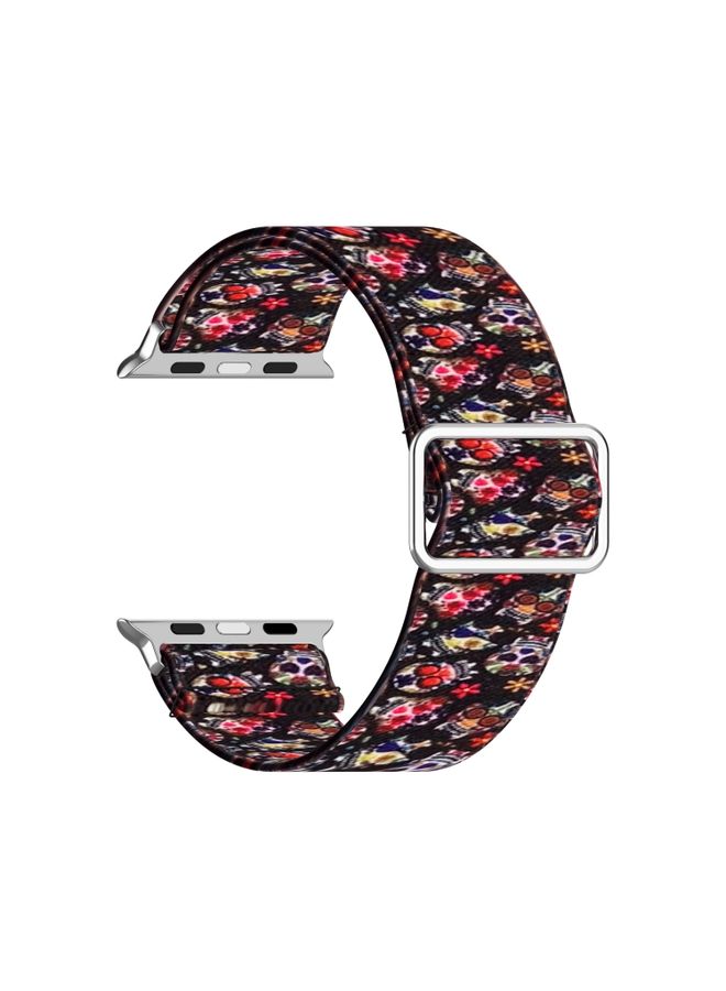 Replacement Strap Adjustable Elastic Print Watch Band For Apple Watch Ultra 49mm&Watch Ultra 2 49mm / Series 9&8&7 45mm / SE 3&SE 2&6&SE&5&4 44mm / 3&2&1 42mm Color Skull