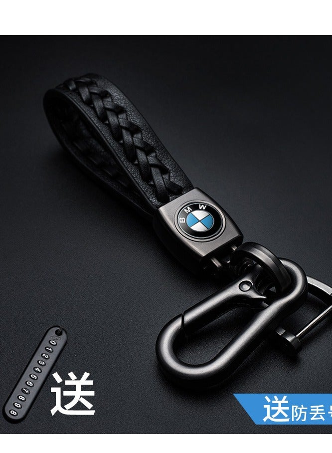 BMW Carabiner Keychain, Universal Heavy Duty Woven Handmade Leather Key Chain, Car Fob Key Keychains with 360 Degree Rotatable Snap Swivel and Anti-Lost D-Ring for Men and Women, Gunmetal - Black - Image 1