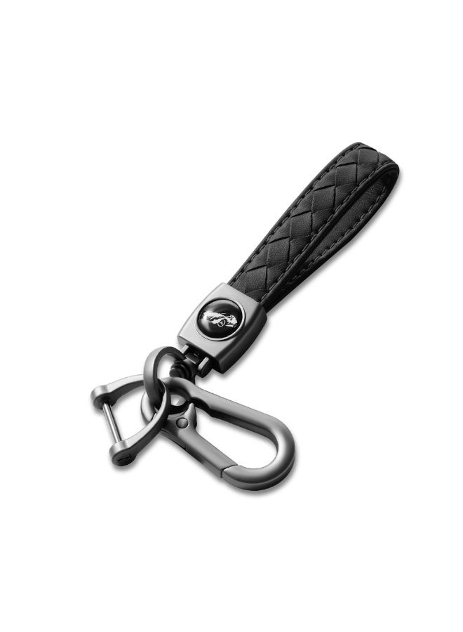 BMW Carabiner Keychain, Universal Heavy Duty Woven Handmade Leather Key Chain, Car Fob Key Keychains with 360 Degree Rotatable Snap Swivel and Anti-Lost D-Ring for Men and Women, Gunmetal - Black - Image 2