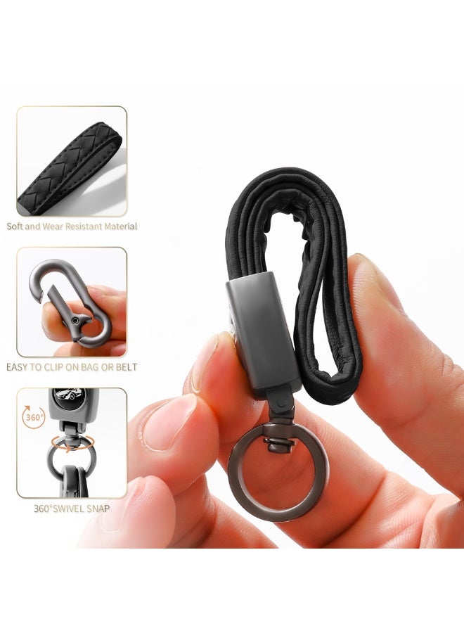 BMW Carabiner Keychain, Universal Heavy Duty Woven Handmade Leather Key Chain, Car Fob Key Keychains with 360 Degree Rotatable Snap Swivel and Anti-Lost D-Ring for Men and Women, Gunmetal - Black - Image 4