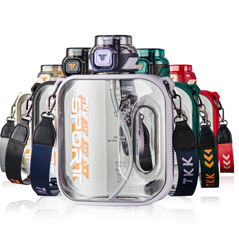 TKK زجاجة ماء TKK نصف جالون مع قشة سعة كبيرة زجاجة ماء بلاستيكية آمنة في غسالة الصحون 1/2 جالون 64 أونصة زجاجة ماء خالية من BPA تريتان للجيم اليوغا السفر التخييم في الهواء الطلق بنفسجي - Image 1