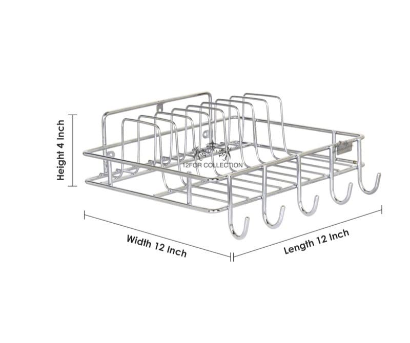 12FOR COLLECTION Multipurpose Wall Hanging Stainless Steel Big Mug,Cup & Saucer Holder, Plate Organizer Space Kitchen Saving Rack Utensil Kitchen Rack (Stainless Steel, Hanging Shelves, 4 x 10) - Image 2