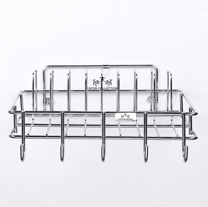 12FOR COLLECTION Multipurpose Wall Hanging Stainless Steel Big Mug,Cup & Saucer Holder, Plate Organizer Space Kitchen Saving Rack Utensil Kitchen Rack (Stainless Steel, Hanging Shelves, 4 x 10) - Image 5