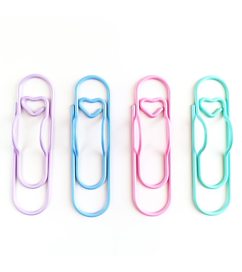 Purple Green Pink Blue Heart Shaped Pen Holder Clips Set Of 4 Macaron Multi Functional Paper And Journal Accessories With Secure Grip Diary Accessories - Image 2