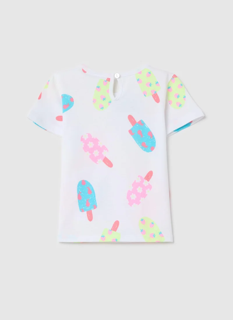 او في اس Cotton T-Shirt With Ice Creams Print