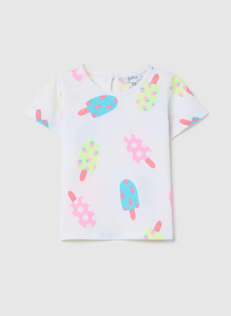 او في اس Cotton T-Shirt With Ice Creams Print