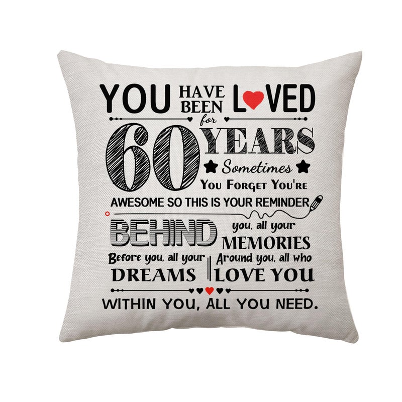 Aconesong 60th Birthday Gift for Women Men Birthday Decoration Throw Pillow Cover Gifts for 60 Years Old Nanny Nana Parents Grandparents Auntie Sister Brother Teacher Colleagues Keepsake 45 x 45 cm (60) - Image 1