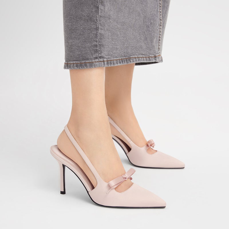 Stunning High-Heeled Shoes with a Unique Design for Women, 2026 New Model, Satin Bow Pointed-Toe Sandals - Image 4
