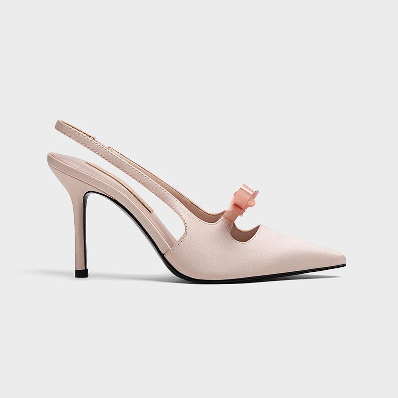 Stunning High-Heeled Shoes with a Unique Design for Women, 2026 New Model, Satin Bow Pointed-Toe Sandals - Image 1