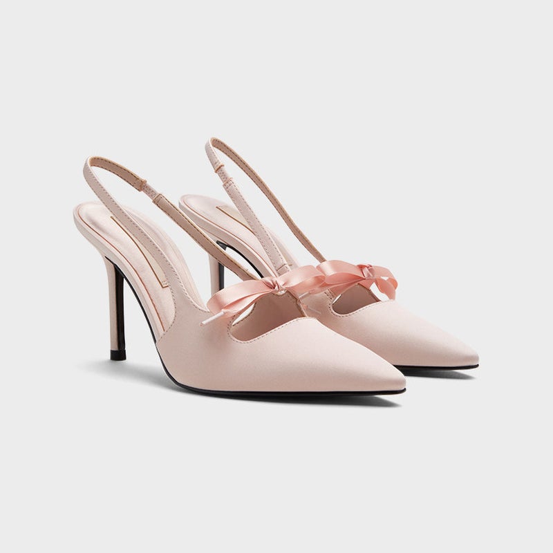 Stunning High-Heeled Shoes with a Unique Design for Women, 2026 New Model, Satin Bow Pointed-Toe Sandals - Image 2