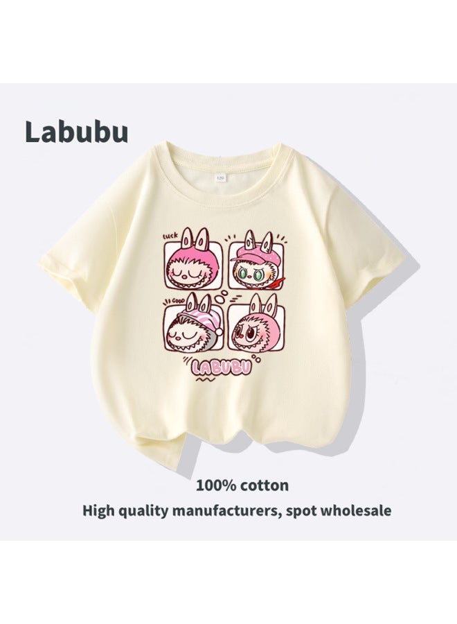 Cute Pink Labubu Short Sleeve Family Matching T-shirts, Mother-daughter/mother-son Cotton T-shirts For Family Of Three