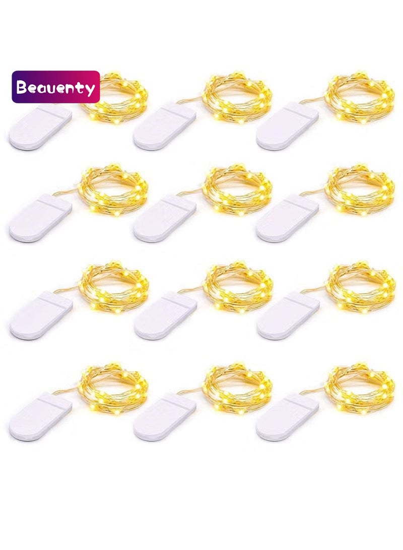 Beauenty 12 PACK Micro LED Fairy Lights Battery Powered, 20 LEDs Small Fairy Lights Copper Wire String Lights for DIY Bedroom Wedding Decor (Warm White) - Image 1