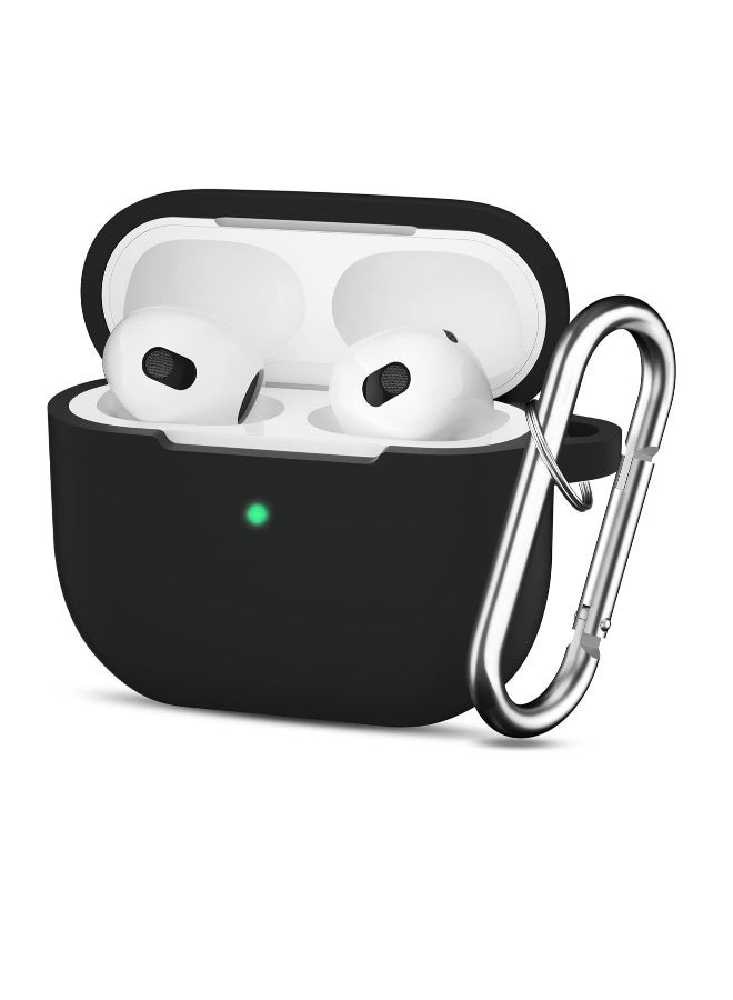 For Apple Airpod 4/Airpods 4th Generation/Airpod 4th Gen Case Cover with Keychain, Full Protective Silicone Case Accessories , Front LED Visible (Black) - Image 1
