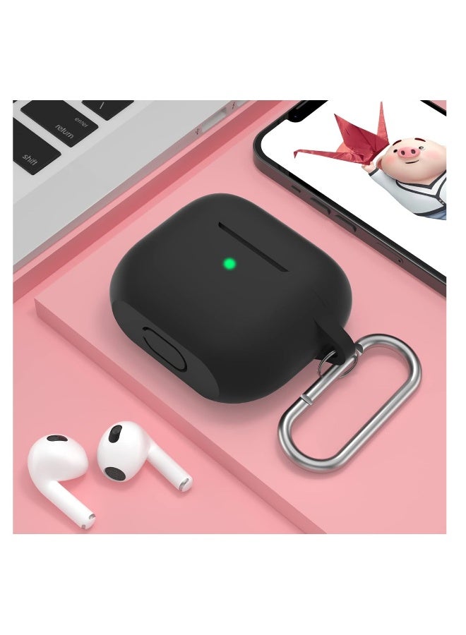 For Apple Airpod 4/Airpods 4th Generation/Airpod 4th Gen Case Cover with Keychain, Full Protective Silicone Case Accessories , Front LED Visible (Black) - Image 2